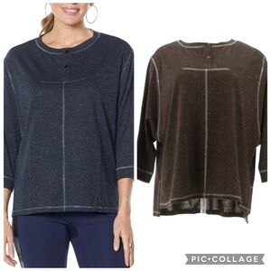 2-DG2 Diane Gilman DG Downtime Metallic Boxy Top Women's XS Navy & Espresso LOT
